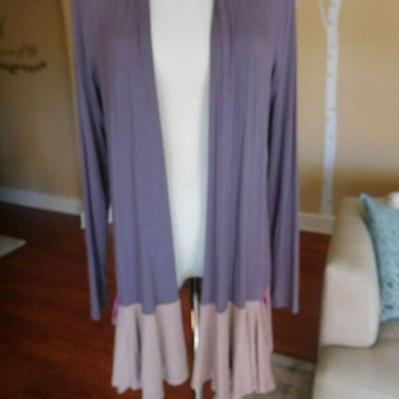Lovely LOGO By Lori Goldstein Open Front Rayon/Spandex Mauve/Lt Brown Jacket XS - Picture 1 of 9